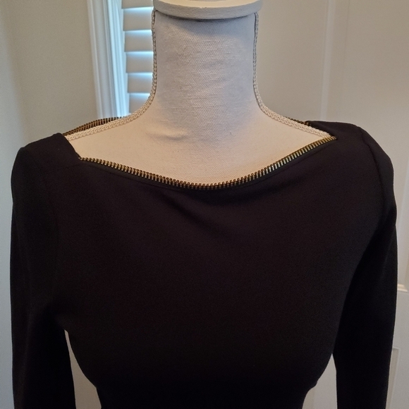 RACHEL Zoe Dropped Waist Dress Womens XS‎ Black Zippered Boat Neck Ruffle Hem - Picture 5 of 14